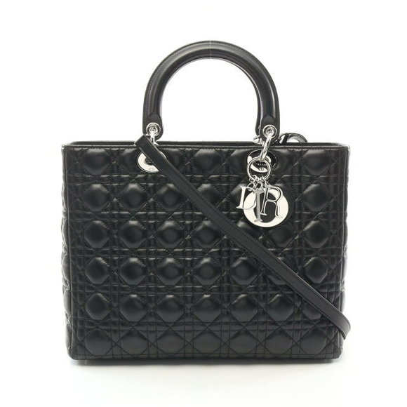 Dior Lady Cannage Handbag Leather Black - Picture 1 of 7